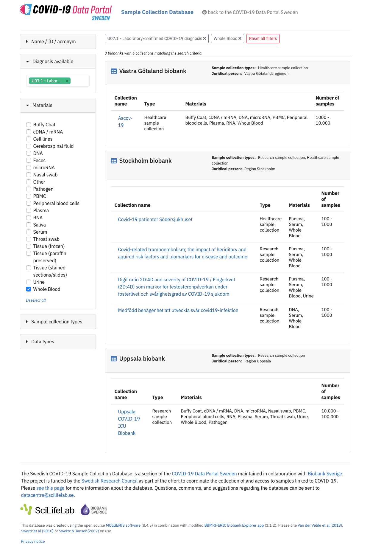Example of a page with search results